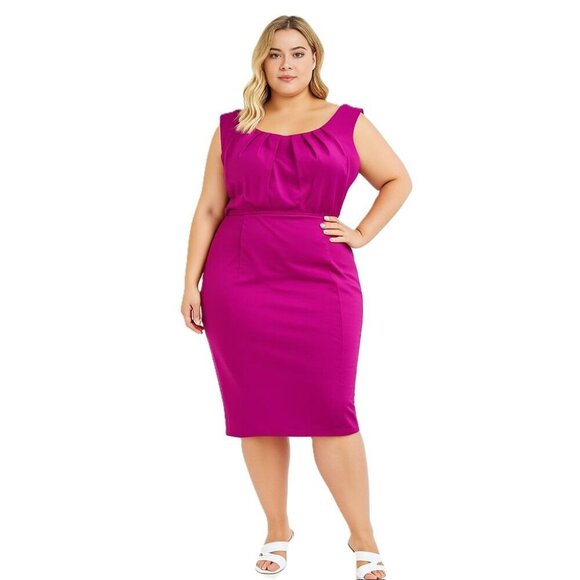 Mossimo Magenta Cotton Blend Pleated Sleeveless Sheath Back Zip Dress 16 - Picture 1 of 11